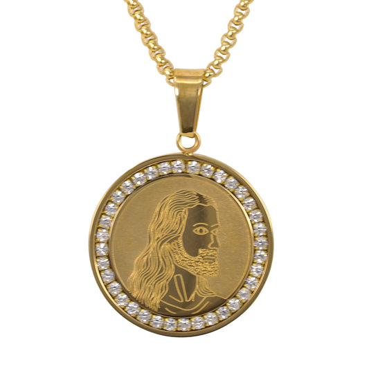 Medium Jesus Necklace with 3mm Round Box Chain 24" - SCP-252**