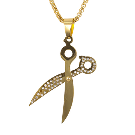 Medium Scissors Necklace with 3mm Round Box Chain 24" - SCP-258**