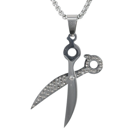 Medium Scissors Necklace with 3mm Round Box Chain 24" - SCP-258**