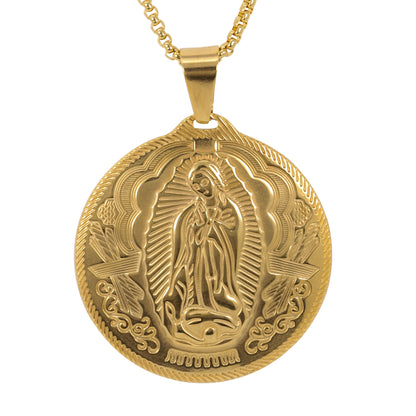 Medium Guadalupe Necklace with 3mm Round Box Chain 24" - SCP-263**