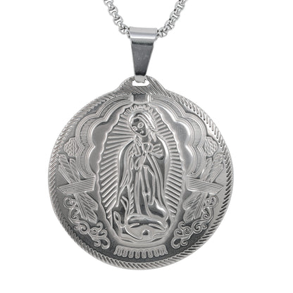 Medium Guadalupe Necklace with 3mm Round Box Chain 24" - SCP-263**