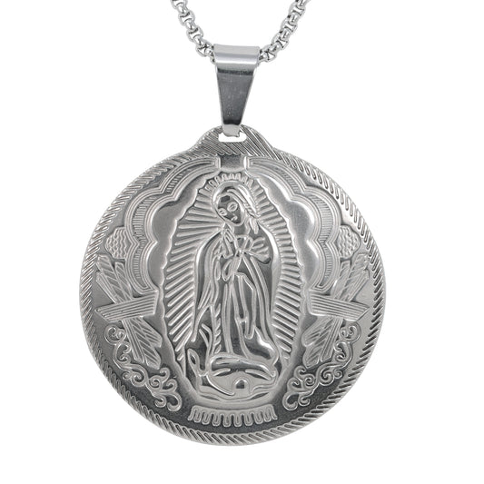 Medium Guadalupe Necklace with 3mm Round Box Chain 24" - SCP-263**