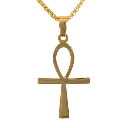 Medium Ankh Cross Necklace with Round Box Chain 24" - SCP-265**