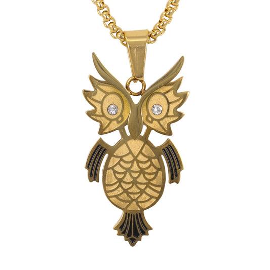 Medium Owl Necklace with 3mm Round Box Chain 24" - SCP-267**
