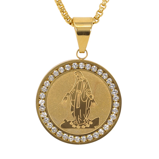 Medium Guadalupe Necklace with 3mm Round Box Chain 24" - SCP-270**