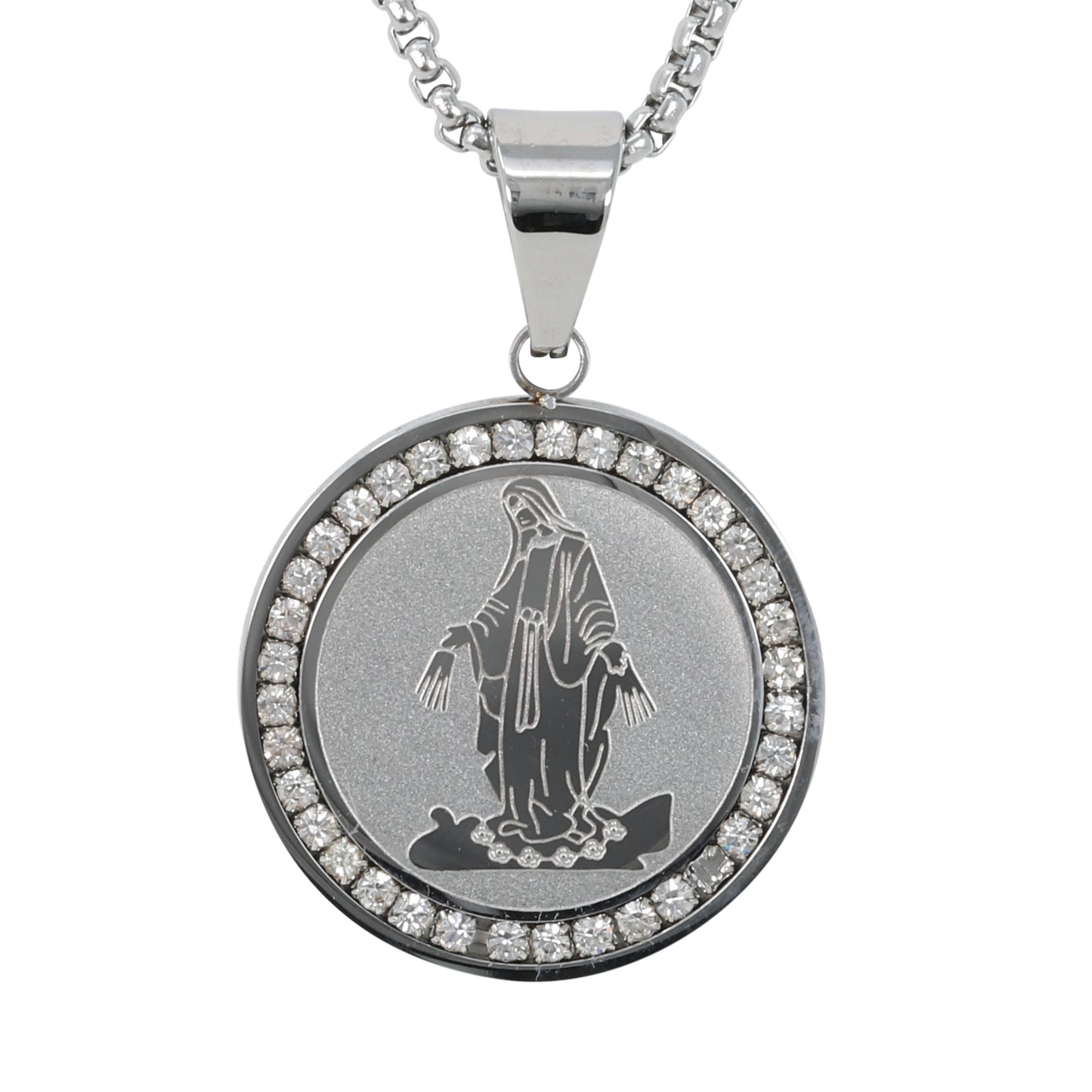 Medium Guadalupe Necklace with 3mm Round Box Chain 24" - SCP-270**