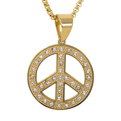 Medium Peace Sign Necklace with 3mm Round Box Chain 24" - SCP-273**