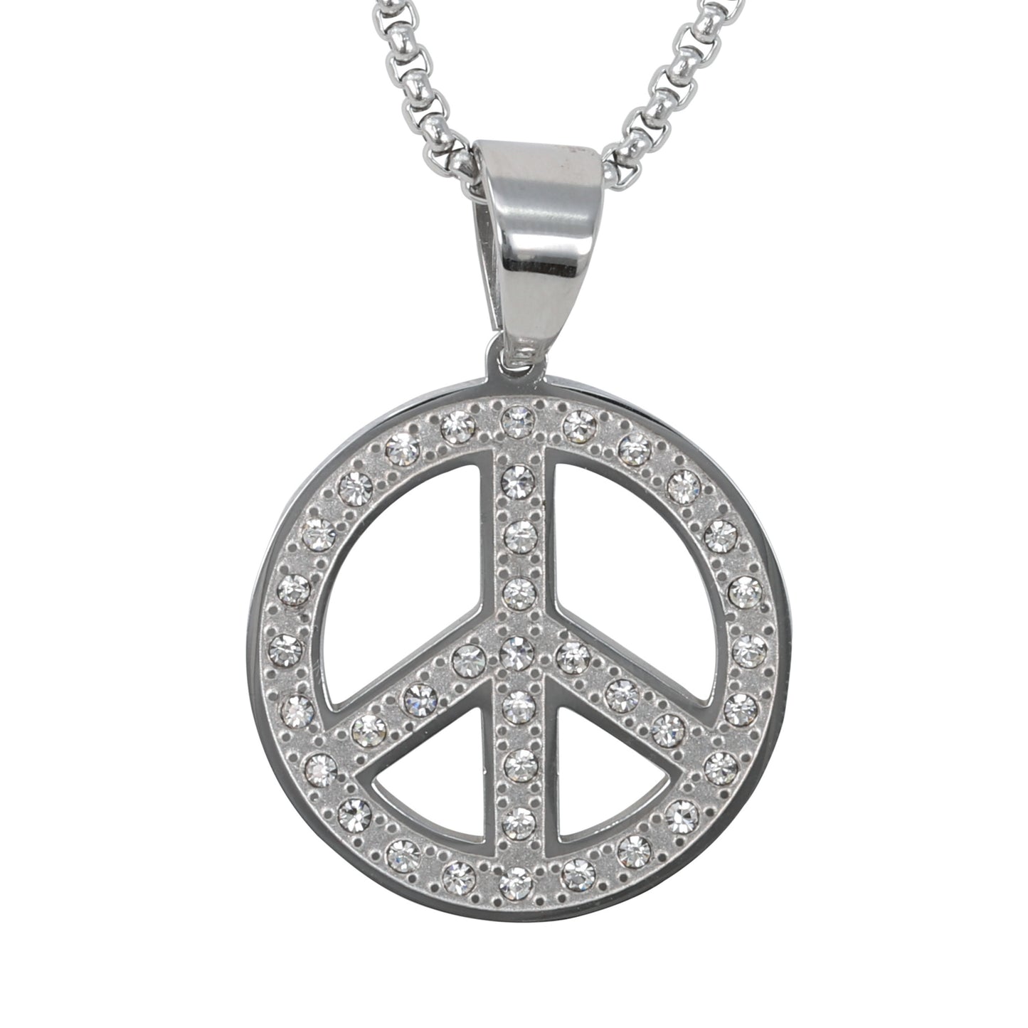 Medium Peace Sign Necklace with 3mm Round Box Chain 24" - SCP-273**
