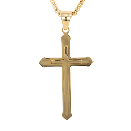 Medium Cross Necklace with 3mm Round Box Chain 24" - SCP-276