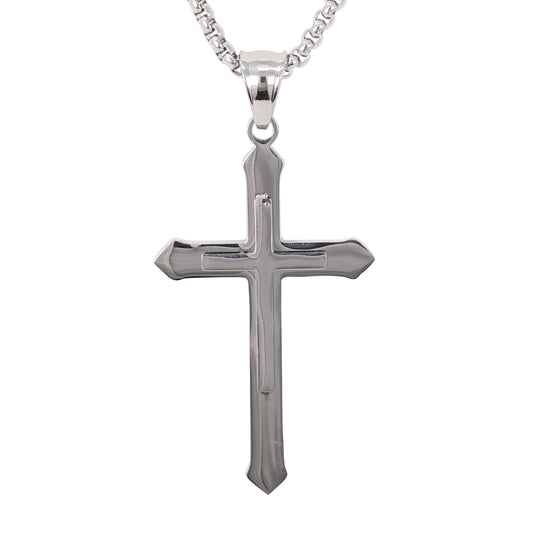 Medium Cross Necklace with 3mm Round Box Chain 24" - SCP-276