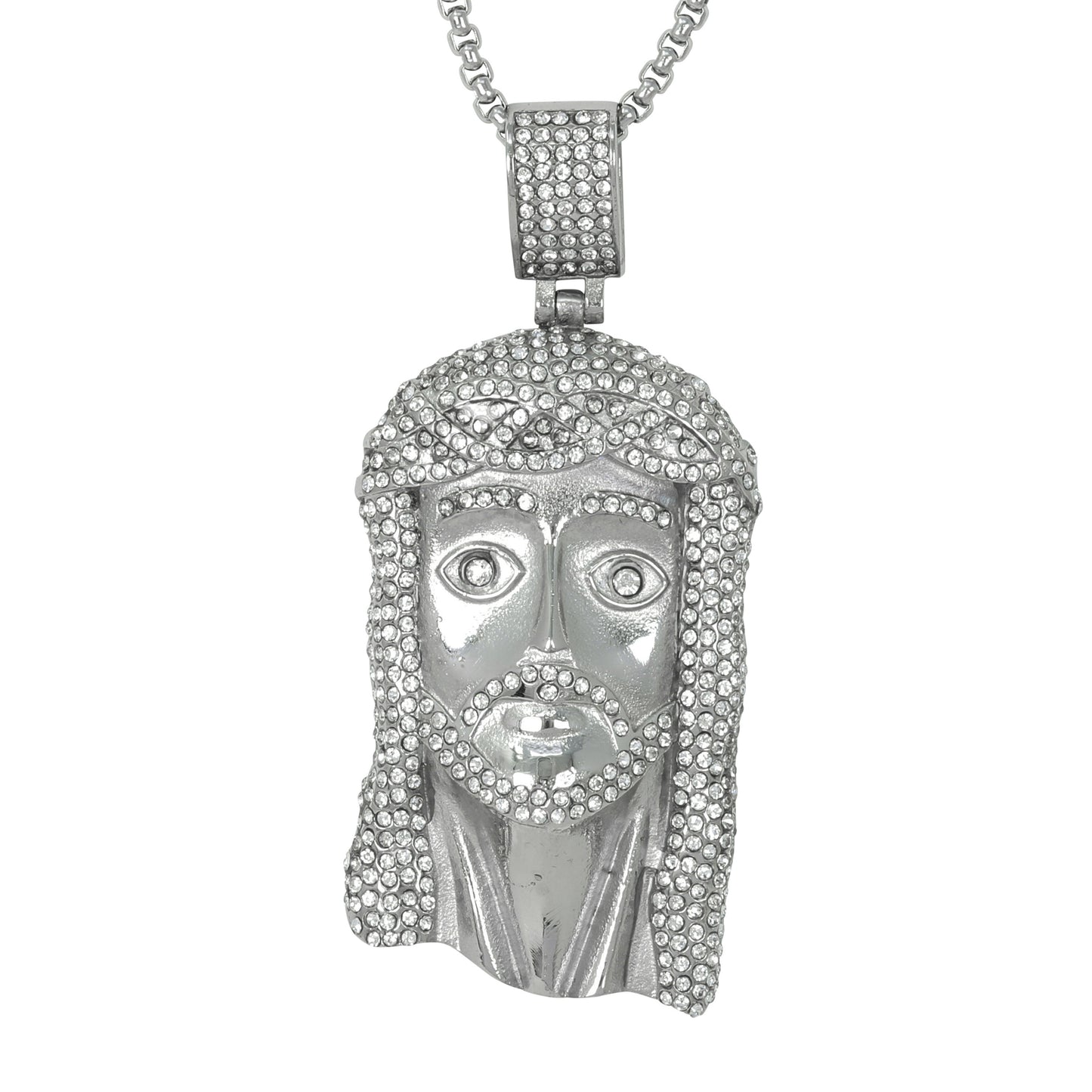 Large Jesus Necklace with 3mm Round Box Chain 24" - SCP-3001**