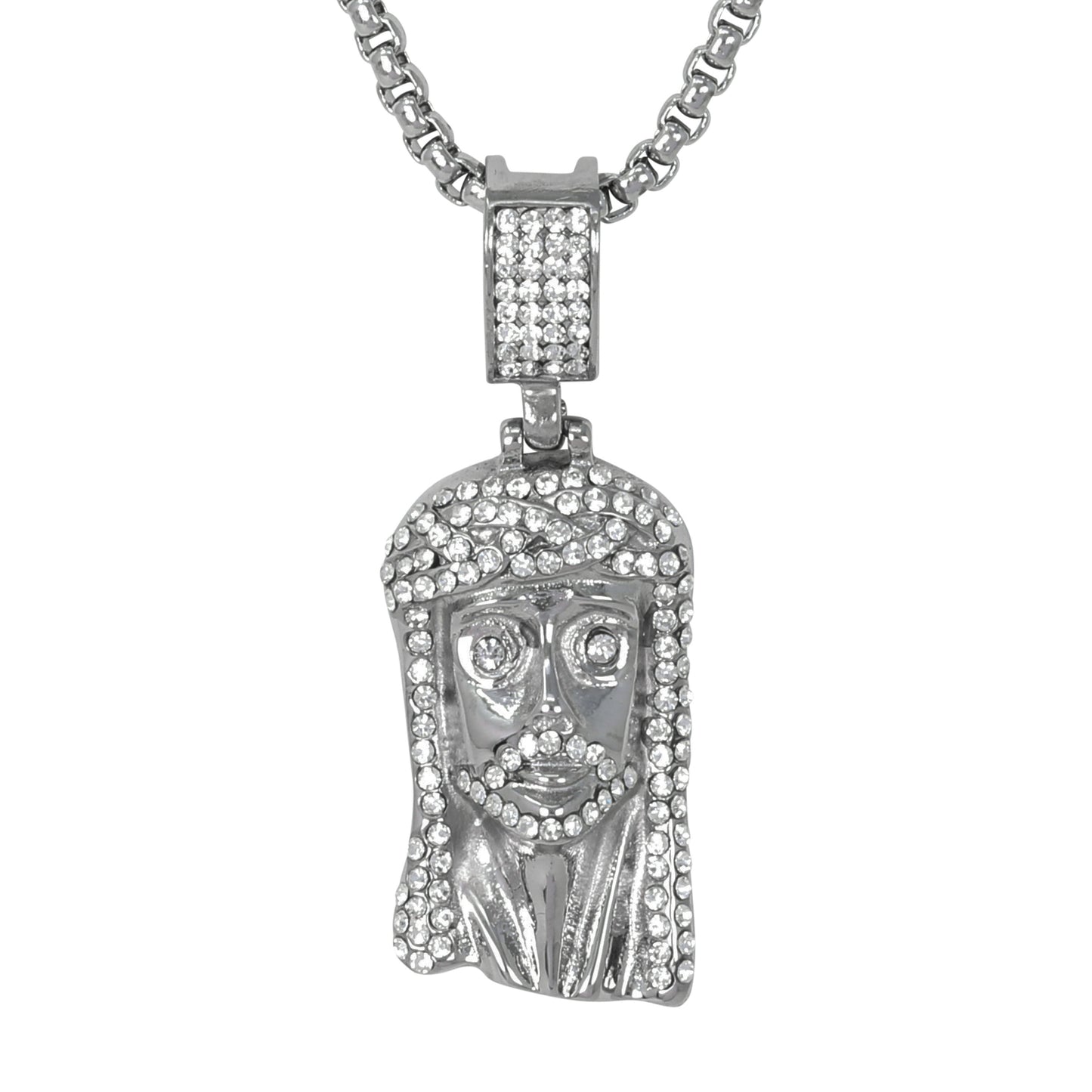 Large Jesus Necklace with 3mm Round Box Chain 24" - SCP-3003**