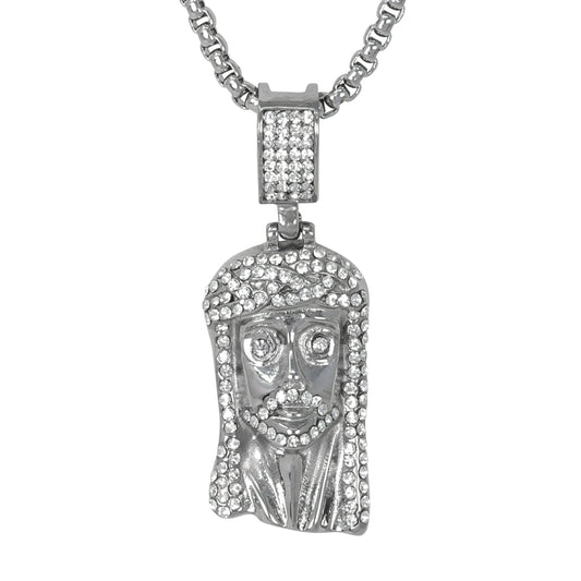 Large Jesus Necklace with 3mm Round Box Chain 24" - SCP-3003**