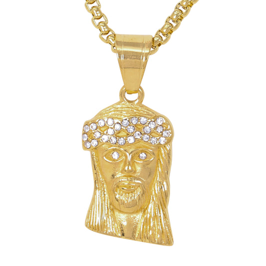 Large Jesus Necklace with 3mm Round Box Chain 24" - SCP-3006