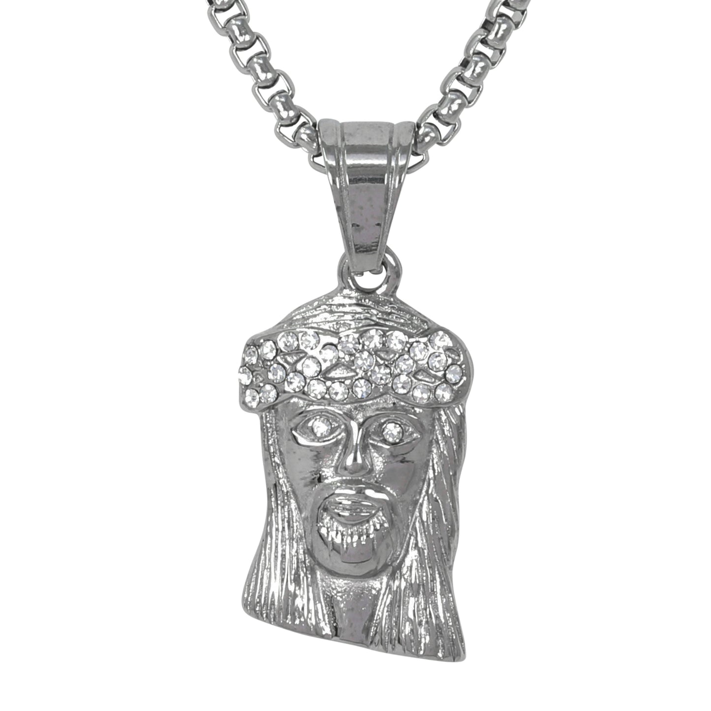 Large Jesus Necklace with 3mm Round Box Chain 24" - SCP-3006