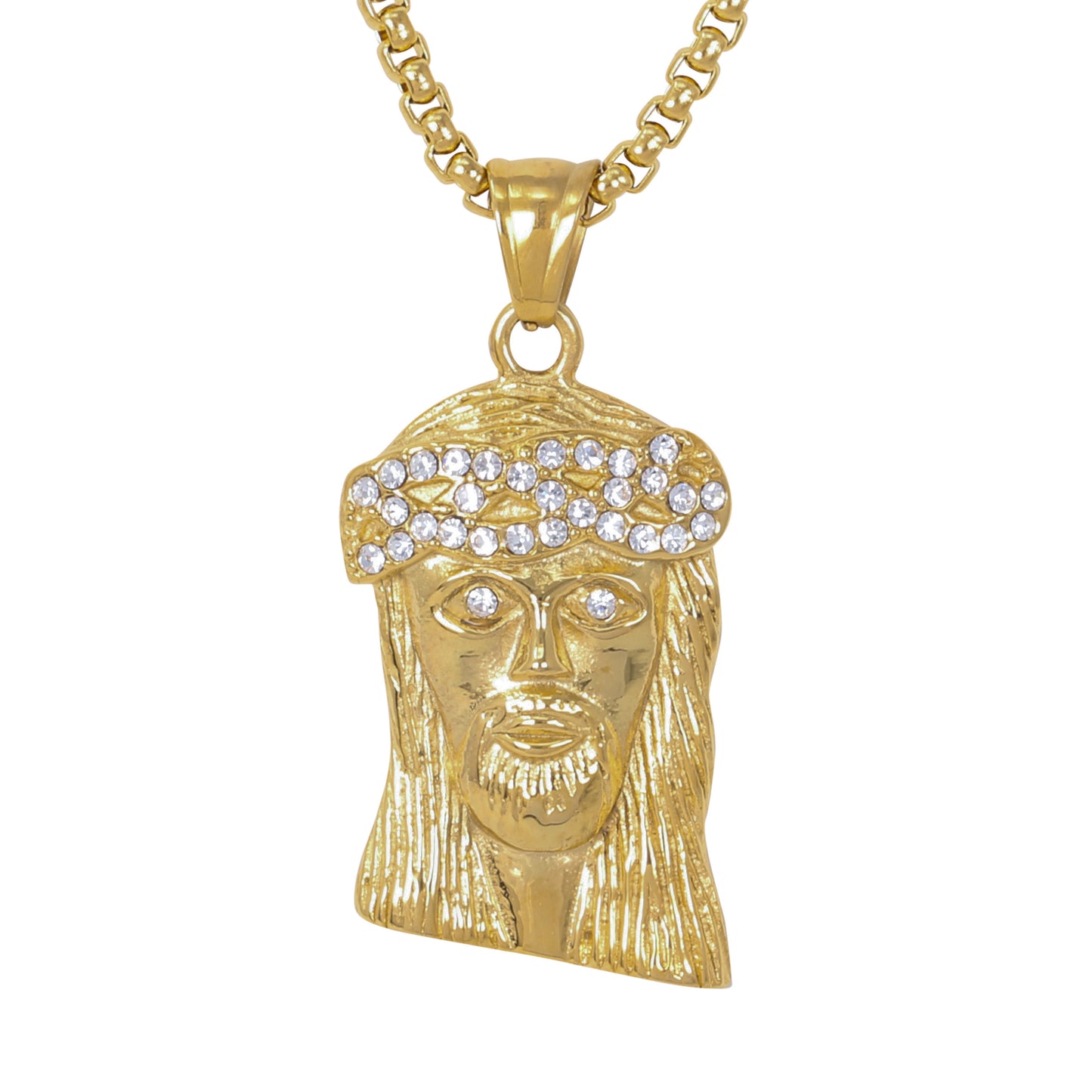 Large Jesus Necklace with 3mm Round Box Chain 24" - SCP-3007**