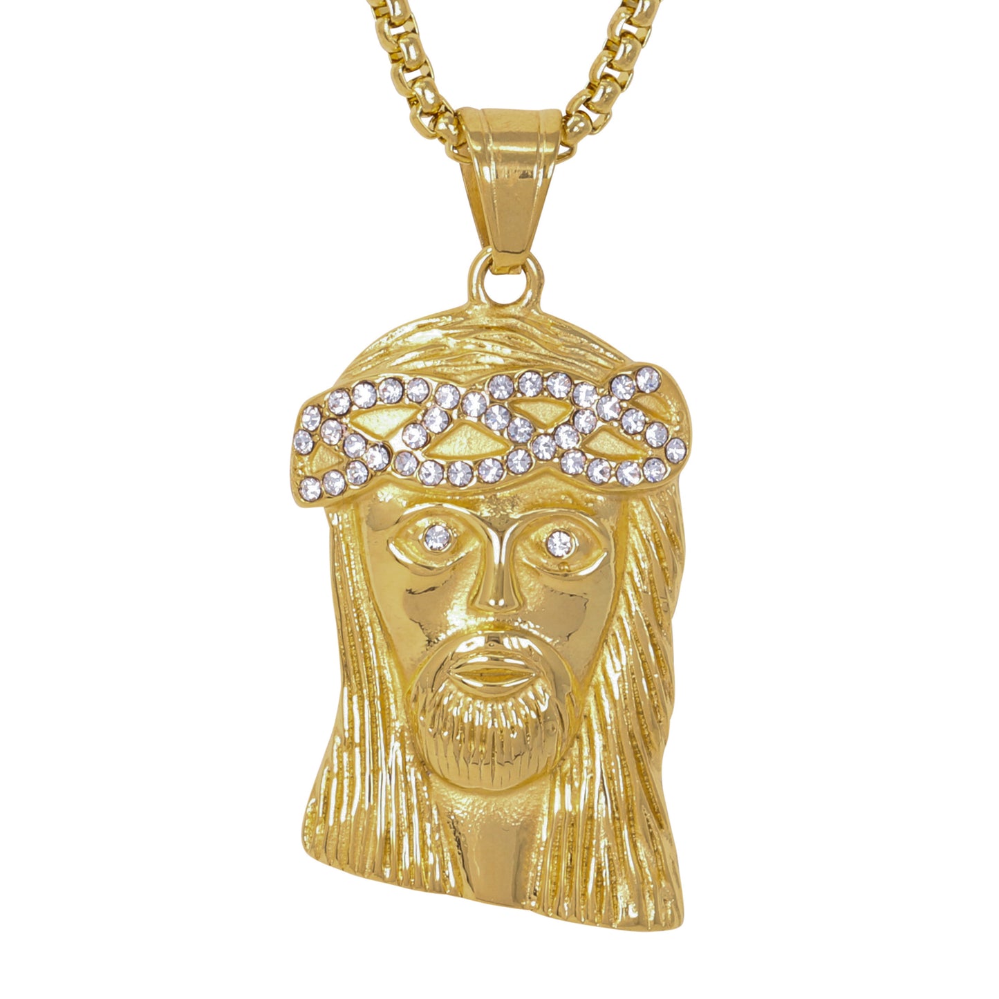 Large Jesus Necklace with 3mm Round Box Chain 24" - SCP-3008**