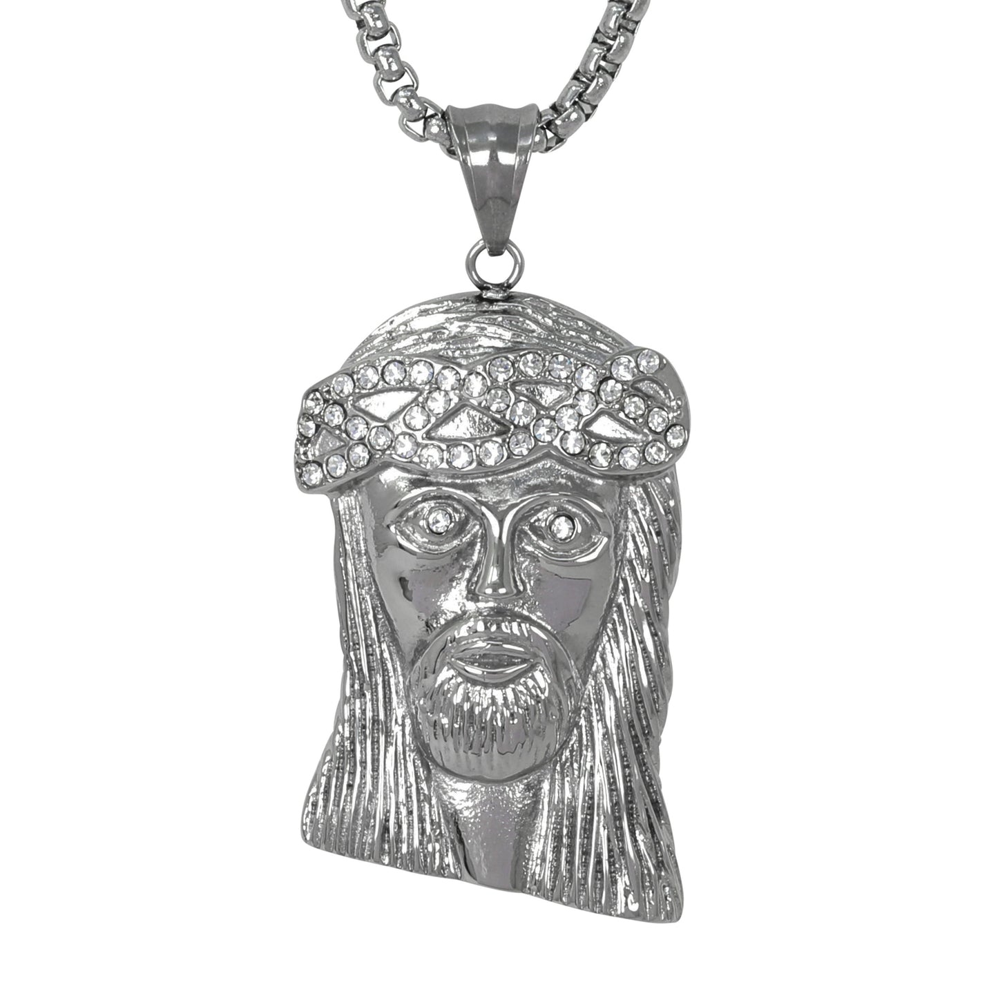 Large Jesus Necklace with 3mm Round Box Chain 24" - SCP-3008**