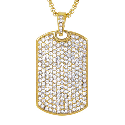 Large Iced Tag Necklace with 3mm Round Box Chain 24" - SCP-3009**