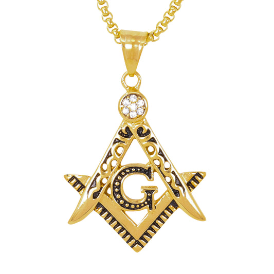 Large Free Mason Necklace with 3mm Round Box Chain 24" - SCP-3012