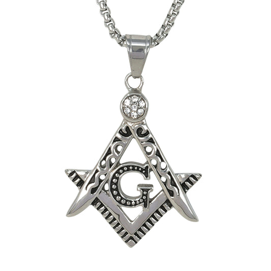 Large Free Mason Necklace with 3mm Round Box Chain 24" - SCP-3012