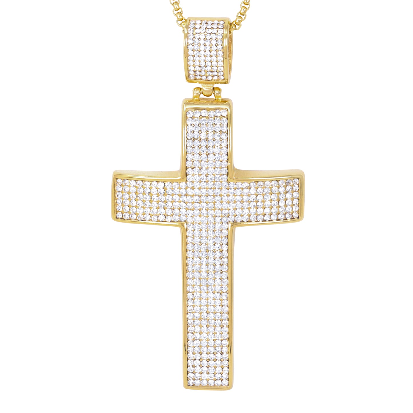 Large Iced Cross Necklace with 3mm Round Box Chain 24" - SCP-3016**