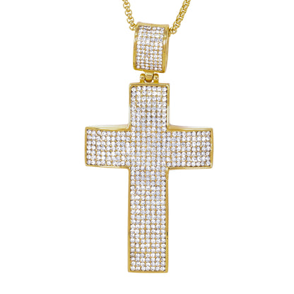 Large Iced Cross Necklace with 3mm Round Box Chain 24" - SCP-3017**