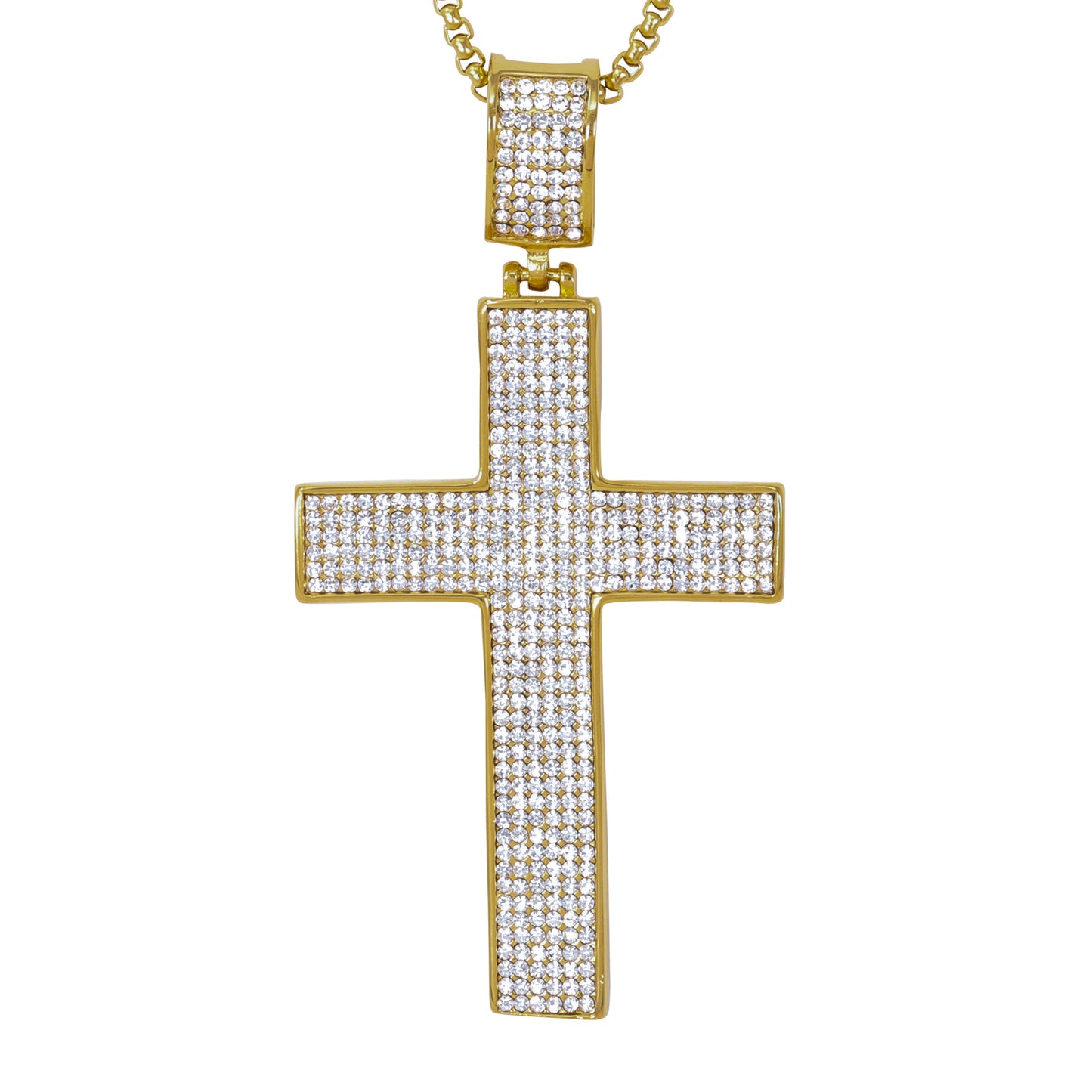 Large Iced Cross Necklace with 3mm Round Box Chain 24" - SCP-3018**