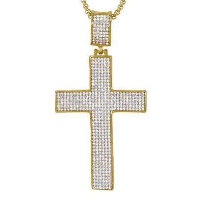 Large Iced Cross Necklace with 3mm Round Box Chain 24" - SCP-3018**
