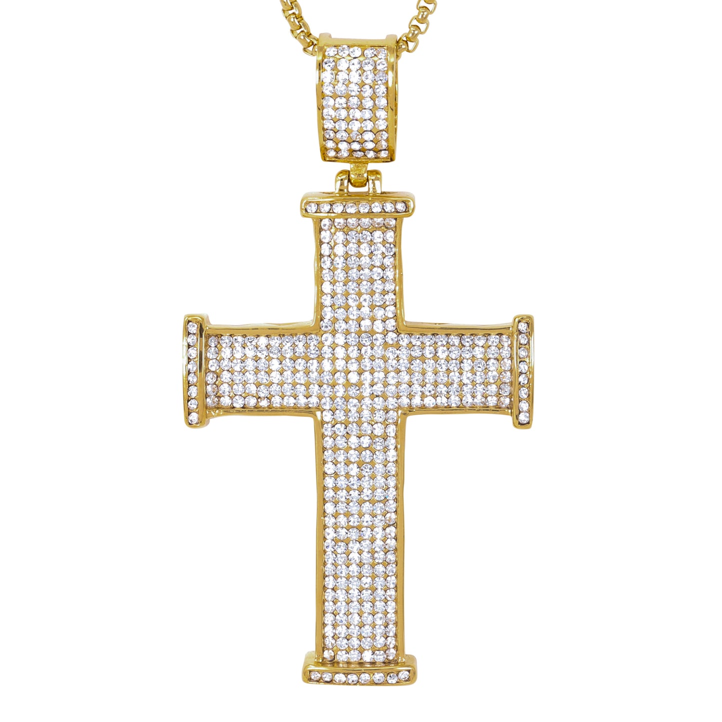 Large Iced Cross Necklace with 3mm Round Box Chain 24" - SCP-3019**