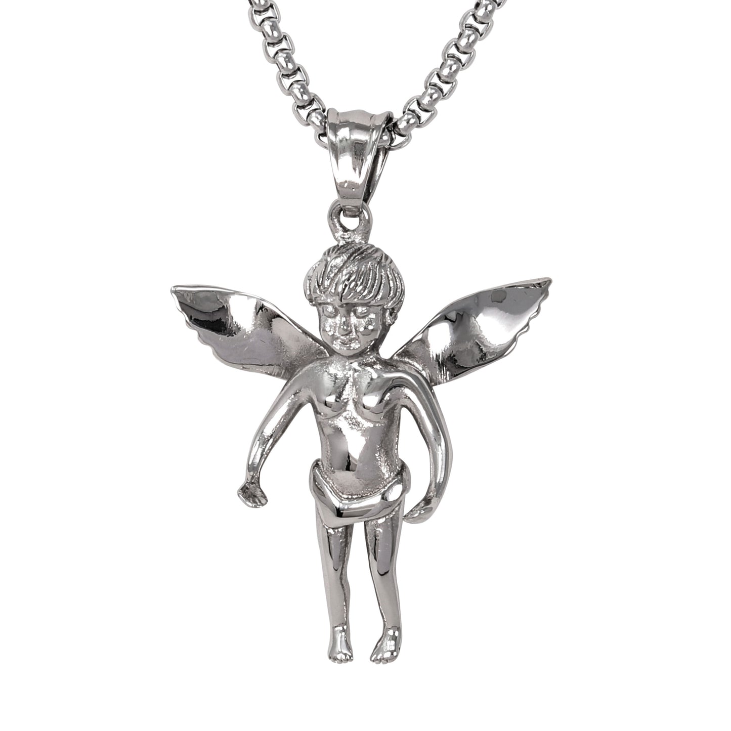 Large Angel Necklace with 3mm Round Box Chain 24" - SCP-3023**