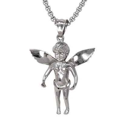 Large Angel Necklace with 3mm Round Box Chain 24" - SCP-3023**