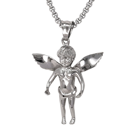 Large Angel Necklace with 3mm Round Box Chain 24" - SCP-3023**