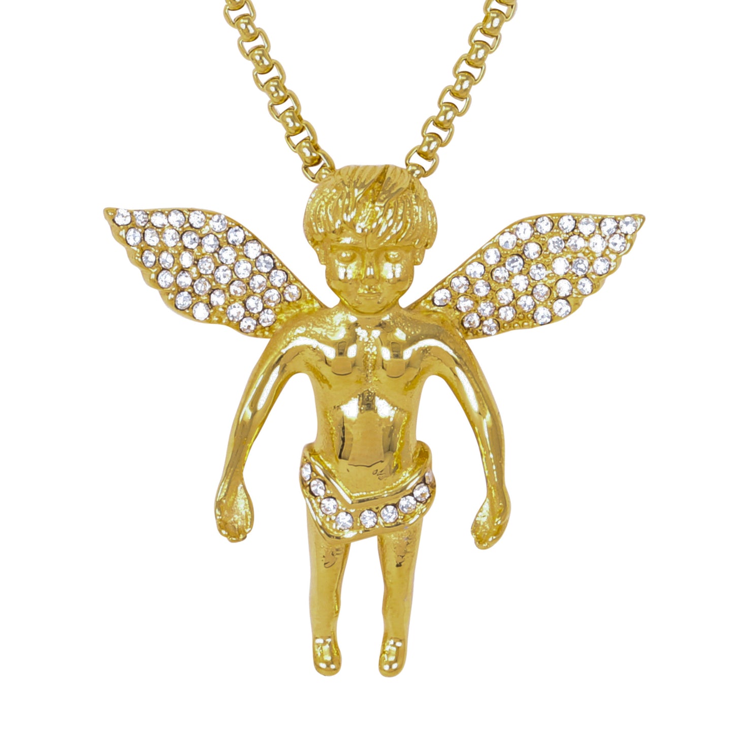 Large Angel Necklace with 3mm Round Box Chain 24" - SCP-3024**