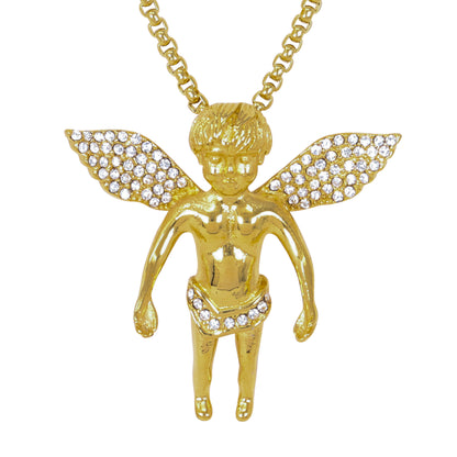 Large Angel Necklace with 3mm Round Box Chain 24" - SCP-3024**