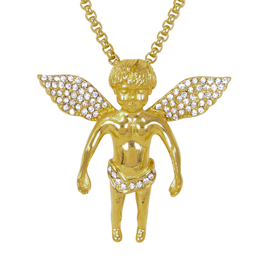 Large Angel Necklace with 3mm Round Box Chain 24" - SCP-3024**