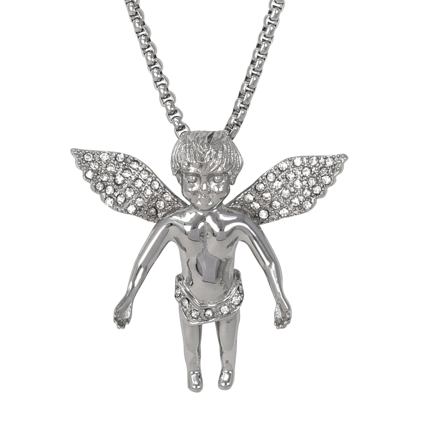 Large Angel Necklace with 3mm Round Box Chain 24" - SCP-3024**