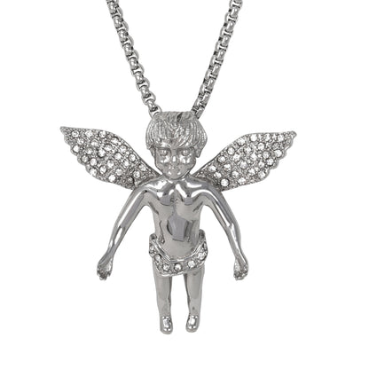 Large Angel Necklace with 3mm Round Box Chain 24" - SCP-3024**