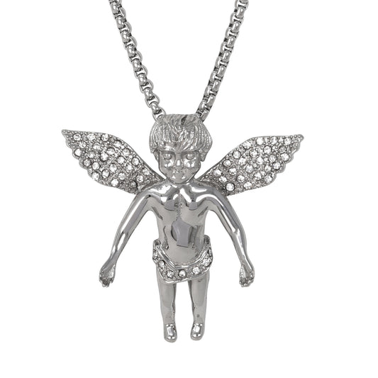 Large Angel Necklace with 3mm Round Box Chain 24" - SCP-3024**