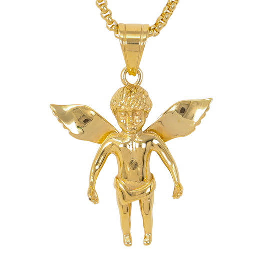 Large Angel Necklace with 3mm Round Box Chain 24" - SCP-3027**