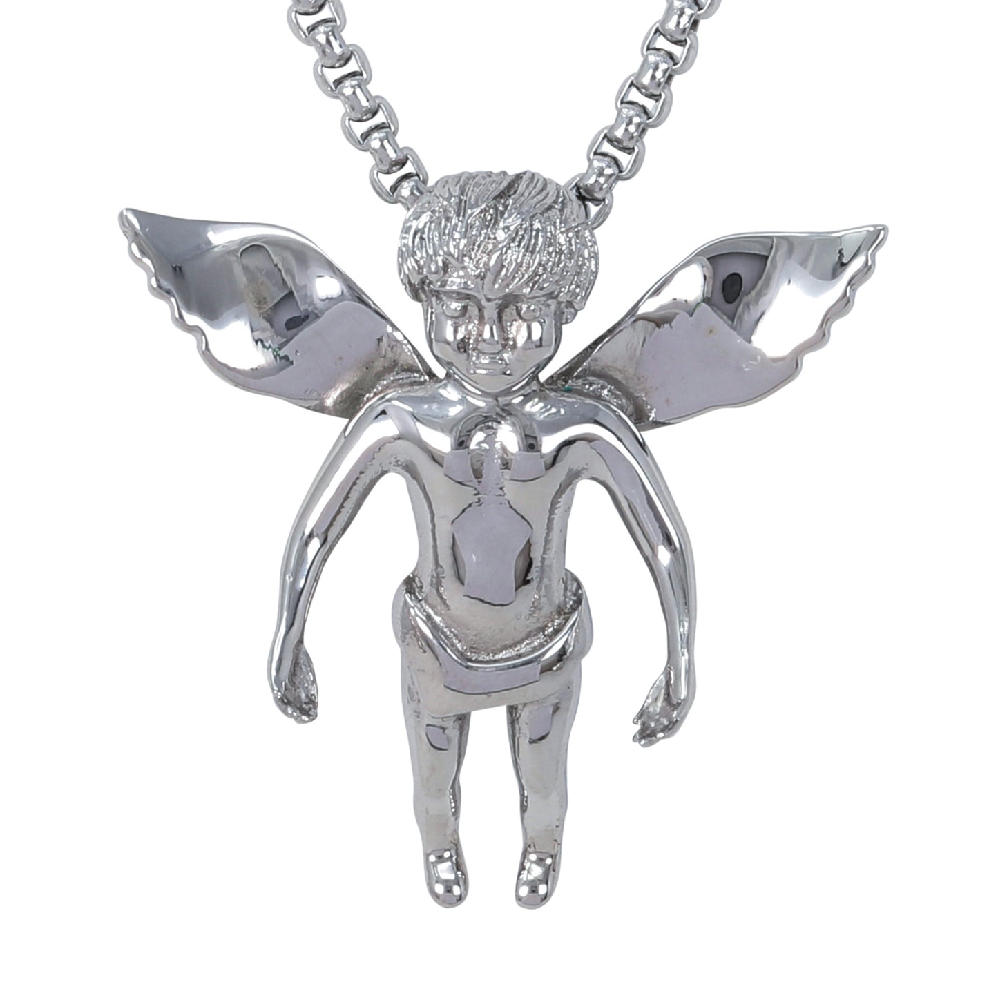 Large Angel Necklace with 3mm Round Box Chain 24" - SCP-3027**