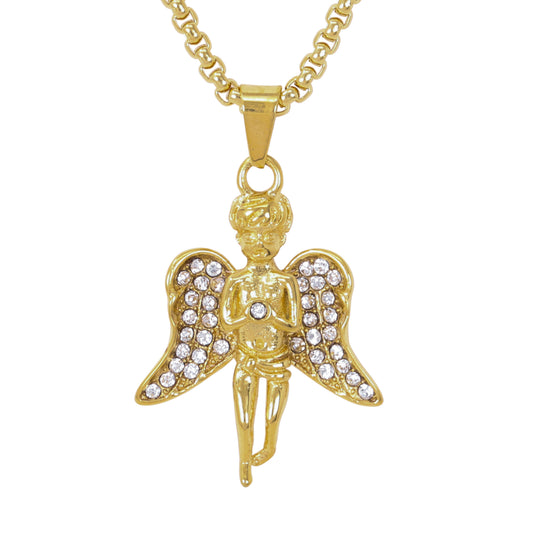 Large Angel Necklace with 3mm Round Box Chain 24" - SCP-3032**