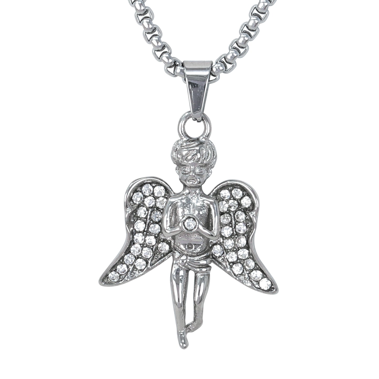 Large Angel Necklace with 3mm Round Box Chain 24" - SCP-3032**