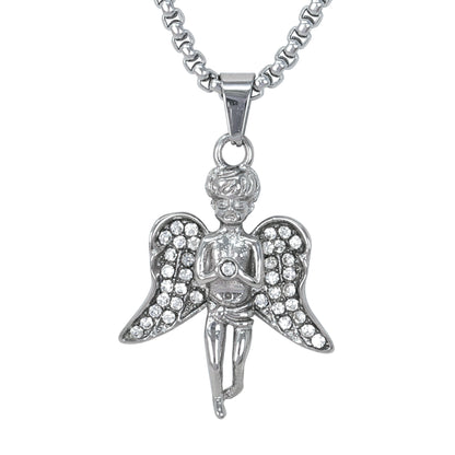 Large Angel Necklace with 3mm Round Box Chain 24" - SCP-3032**