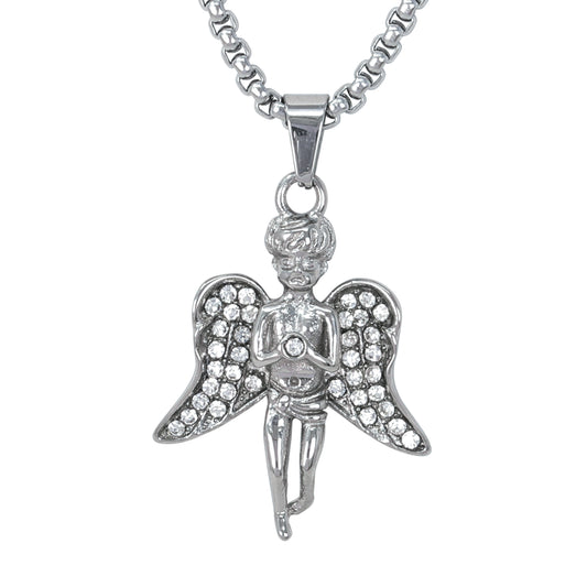 Large Angel Necklace with 3mm Round Box Chain 24" - SCP-3032**