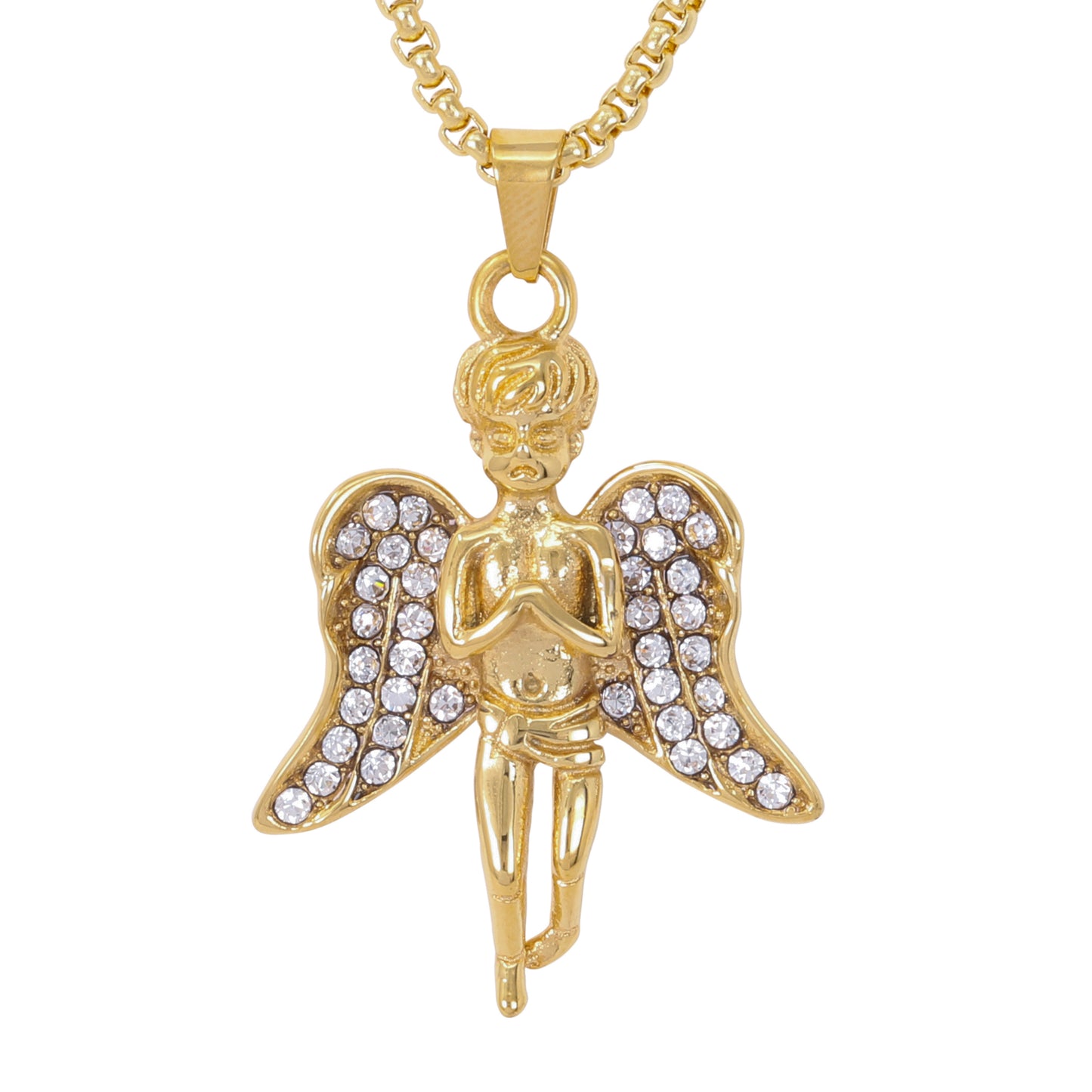 Large Angel Necklace with 3mm Round Box Chain 24" - SCP-3033**