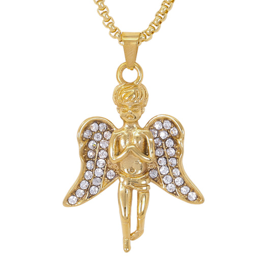Large Angel Necklace with 3mm Round Box Chain 24" - SCP-3033**