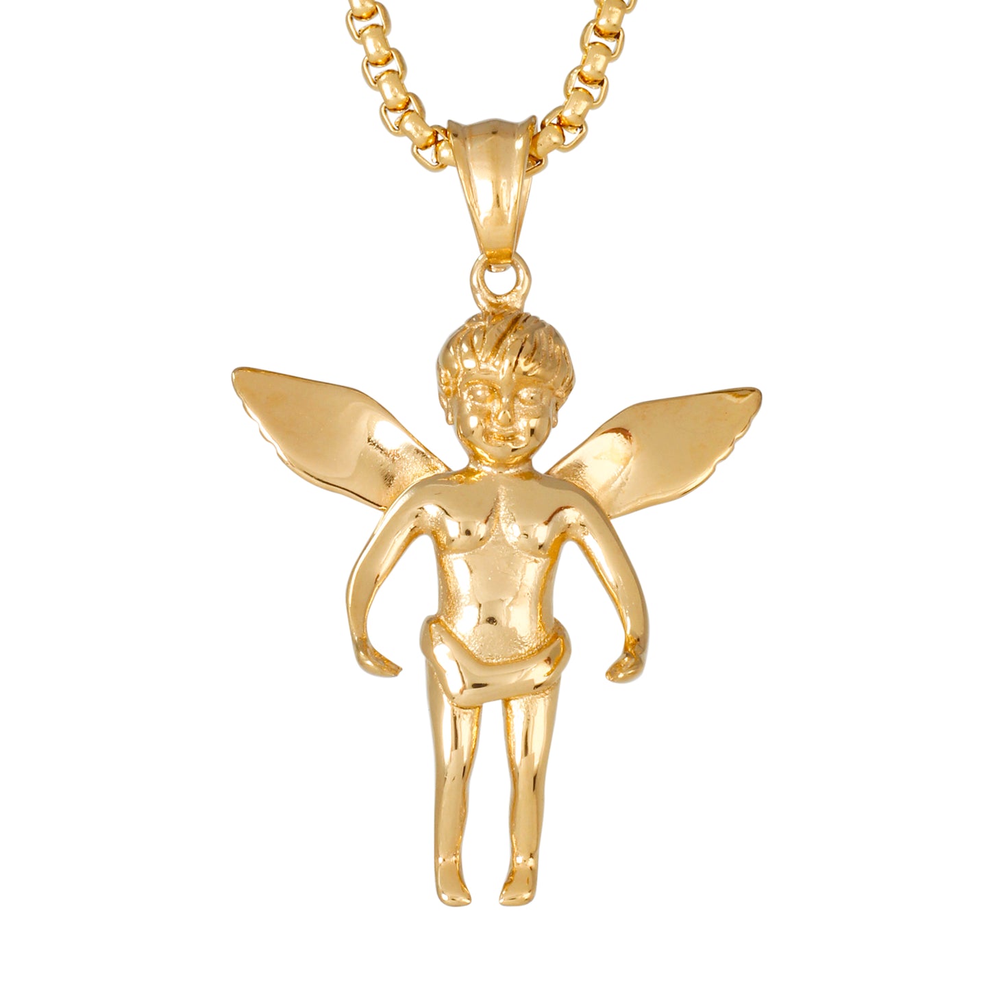 Large Angel Necklace with 3mm Round Box Chain 24" - SCP-3034**