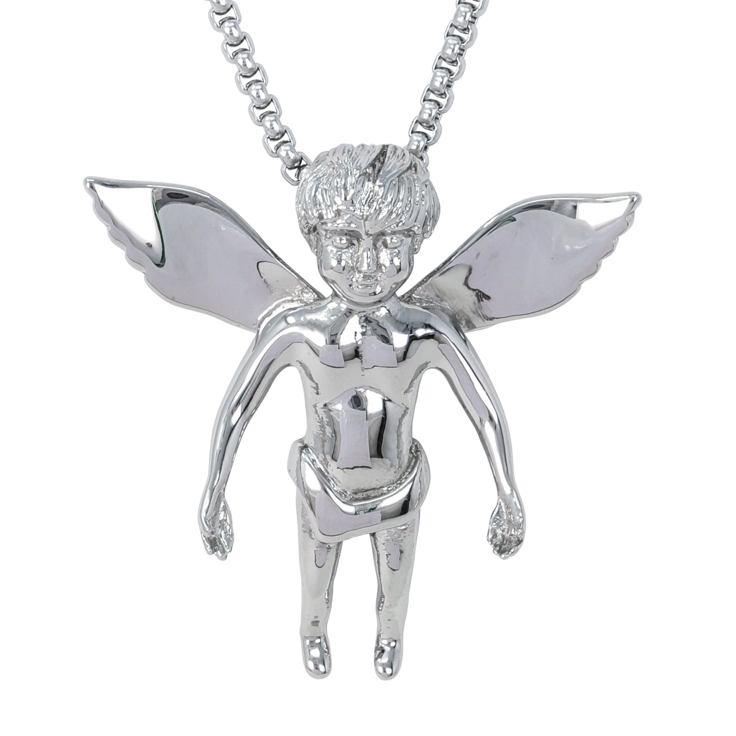 Large Angel Necklace with 3mm Round Box Chain 24" - SCP-3034**