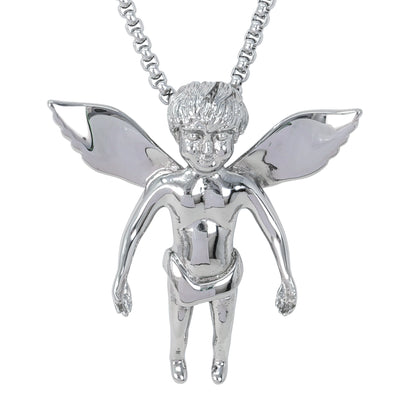 Large Angel Necklace with 3mm Round Box Chain 24" - SCP-3034**